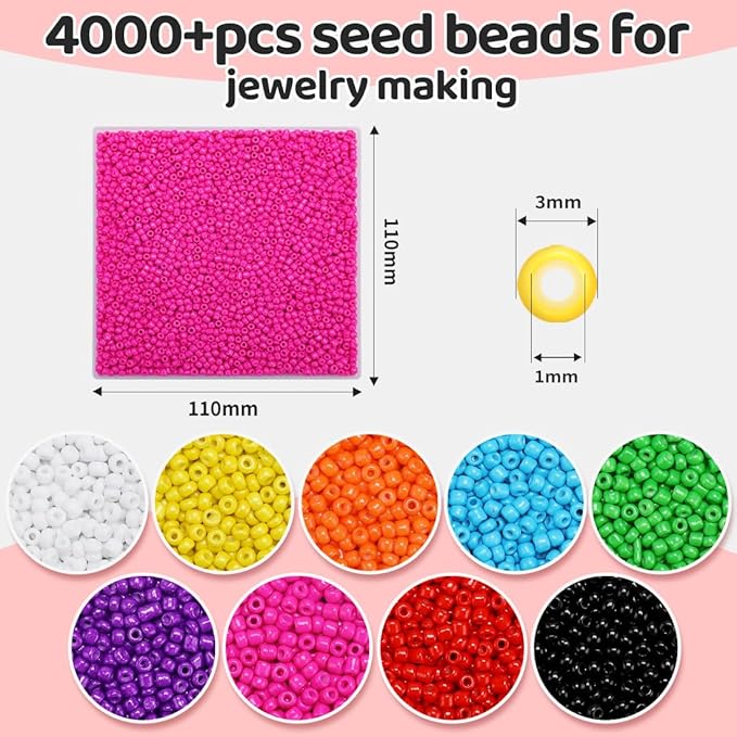 IOOLEEM Hot Pink Seed Beads, 4000+ pcs 3mm Glass Beads for Jewelry Making, Bracelets