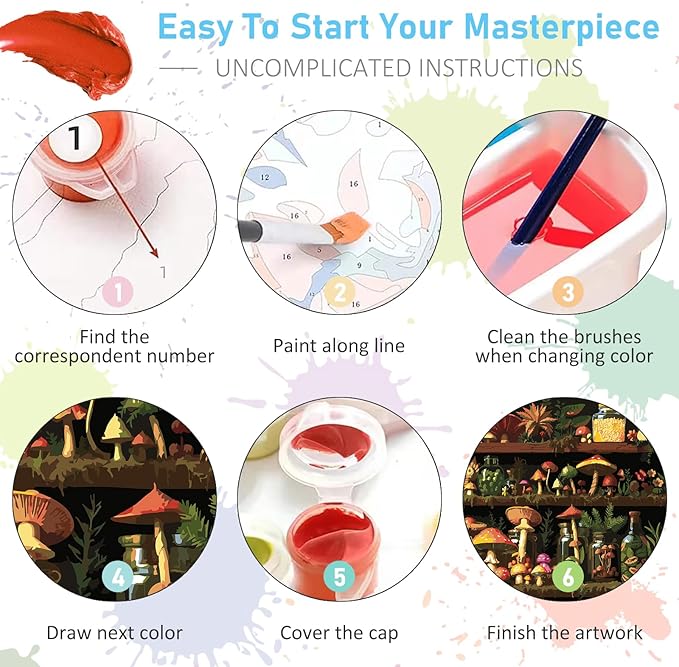Offito Paint by Numbers Kit for Adults - Mushroom Acrylic Adult Paint by Number Kits on Canvas for Beginner, Shelf DIY Oil Painting by Numbers for Adults Kit, Perfect for Home Decor Gift 16"x20"