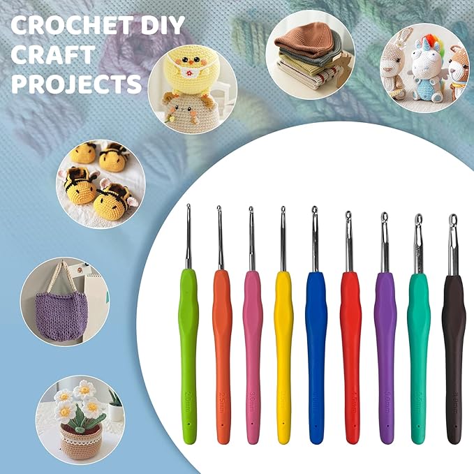 HYHJMISTY Crochet Kit for Beginners Adults, 167 PCS Knitting Kit with Ergonomic Hooks, Portable Crochet Kits Include 10 Color Yarn, Crocheting, Accessories and Bag