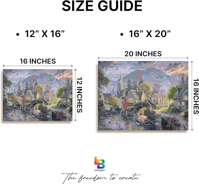 Ledgebay DIY Paint by Numbers Kit for Adults Framed Canvas: Beginner to Advanced Paint by Numbers Kit, Kits Include Acrylic Paint Set Brushes & Tabletop Easel (Mountain Village 16" x 20" Framed)
