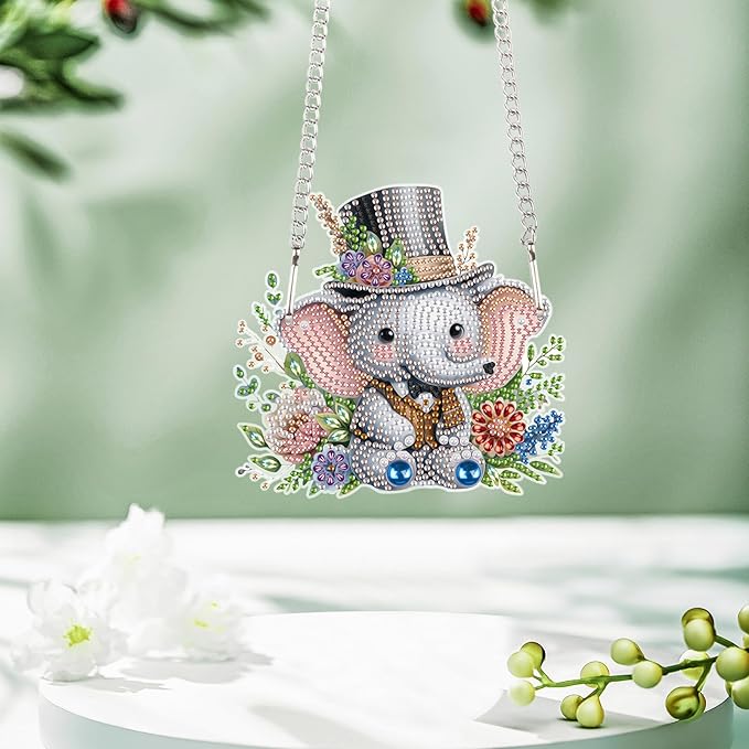 Tontut 5D DIY Diamond Art Painting Pendant kit, hat Elephant Special-Shaped Hanging Crystal Window Pendant kit, Adult Gift Home Curtains, Yard Door Decoration