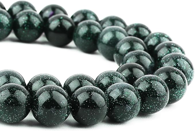 Sand Stone Beads for Jewelry Making - 8mm Gemstone Round Beads for Bracelets(44-47pcs, Green Sand)