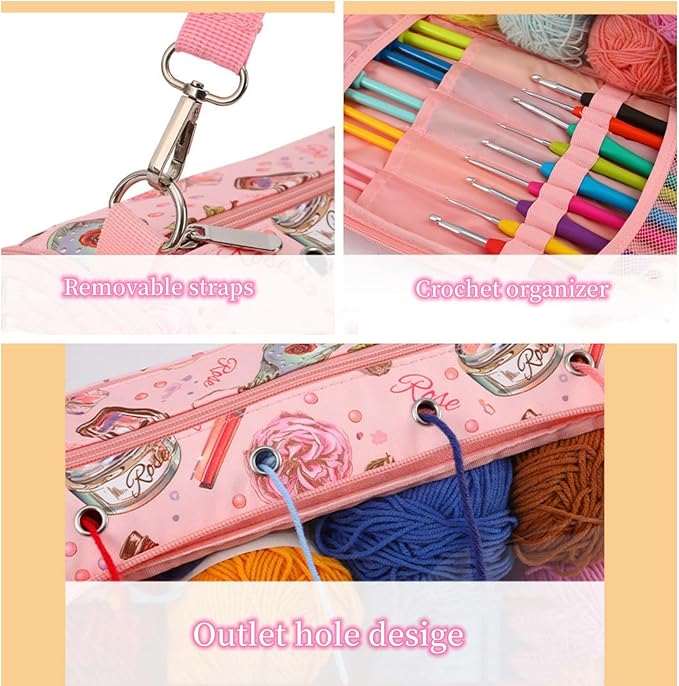 Yarn Bags for Crocheting Large, Large Yarn Storage Organizer, Material Strong Crochet Yarn Holder Stand Bag with Many Pockets for Knitting Supplies, Crochet Lovers, Teens Women Gift