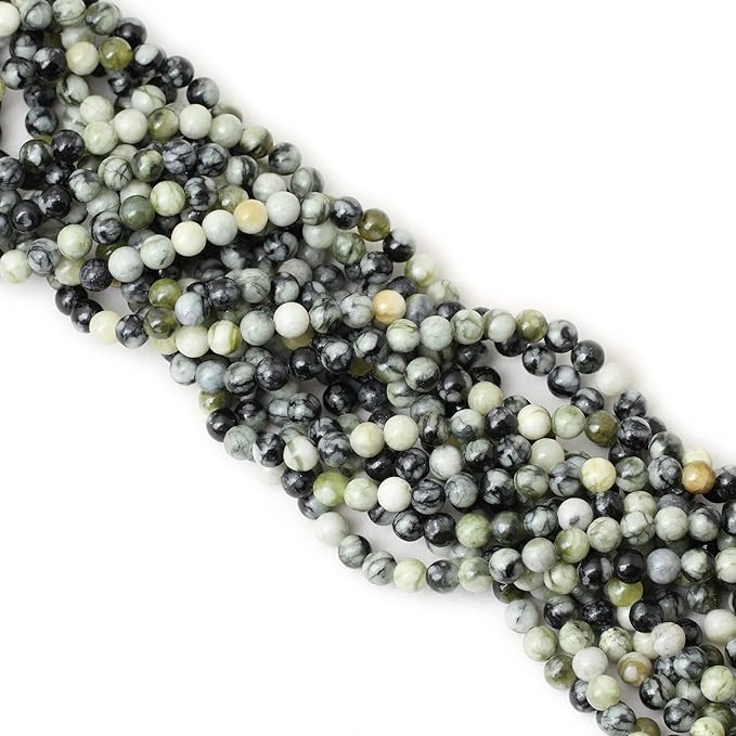 cheavian 60pcs 6mm natural green vine jasper round loose beads for jewelry making 1 strand 15"
