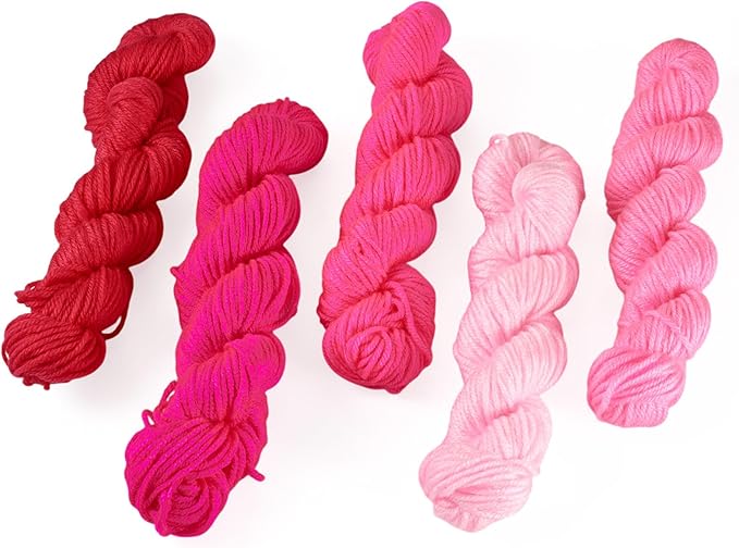 Cheriswelry 5 Skeins Soft Acrylic Fiber Yarn for Knitting 2.2mm Pink Theme Craft Sewing Cord Threads for Weaving Multicolor Skeins Yarn kit for Crochet Beginners Adults