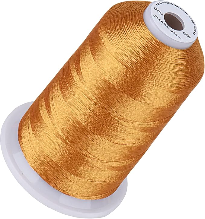 Simthread 5500Yds Embroidery Thread, 5000M High-Yardage 40WT 100% Polyester Thread – 170+ Vivid Colors, High-Speed Rated – Compatible with Brother, Singer, Janome & More - Deep Gold 214