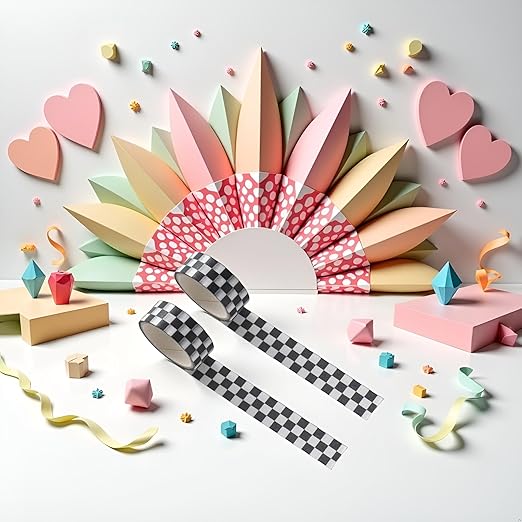 2Pcs Black White Decorative Washi Tape Compact Checkerboard Pattern Paper Tape DIY Fade-Resistant Arts Black and White Washi Tape and Crafts Tape Adhesives and Crafts Tape Arts