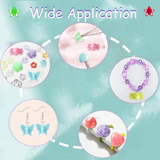 Ipotkitt 1 Box AB Color Opaque Acrylic Beads Candy Color Spacer Bead Kit Round Heart Butterfly Candy Rose Beads for Bracelets Jewelry Making DIY Crafts