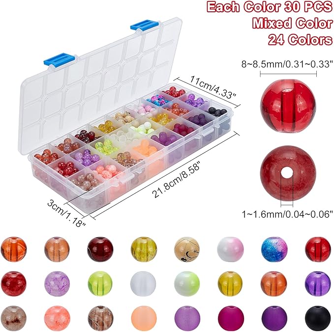 PH PandaHall 720pcs 8mm Glass Beads 24 Style Orange Crystal Bracelet Beads Loose Bead Spacers for Friendship Bracelet Earring Jewelry Making Fall Christmas Tree Ornament Halloween Decoration