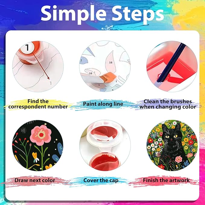 xcemhil Paint by Number Kit for Adults, Cat Paint by Numbers, Cat with Flower Paint by Numbers Kit for Adults Beginner for Gift Home Wall Decor 16x20 inch