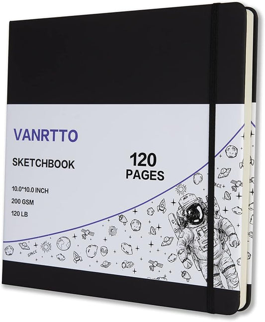 Hardcover Square Sketch Book, 120lb/200GSM Sketchbook Thick Drawing Paper for Marker Watercolor Pencil Mixed Media, Premium Drawing Notebook, Art Journal, 60 Sheets/120 Pages 10x10 Inch Sketch Pad