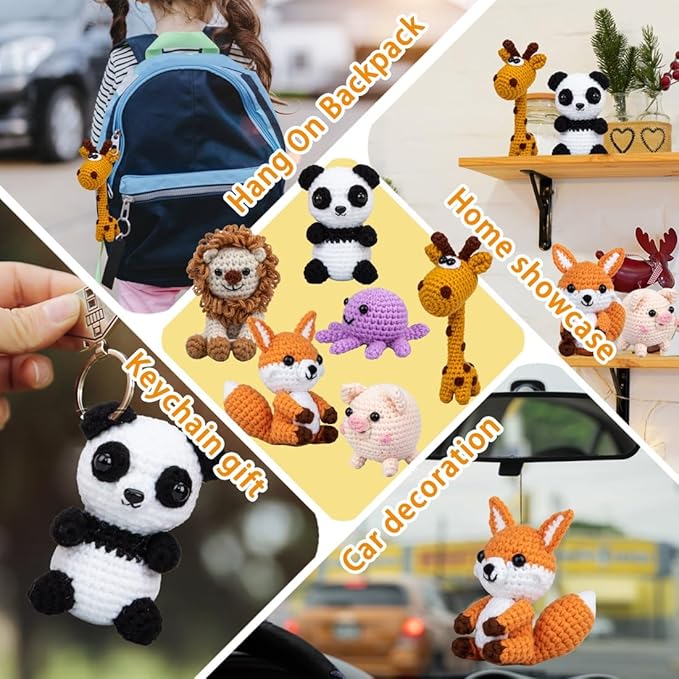 Crochet Animal Kit – 6 PCS Crochet Kit for Beginners, Knitting Kit with Step by Step Videos, Yarn, Crochet Hook, Knitting Kit for Beginners, Great Birthday Holiday Gift (Crochet 1)