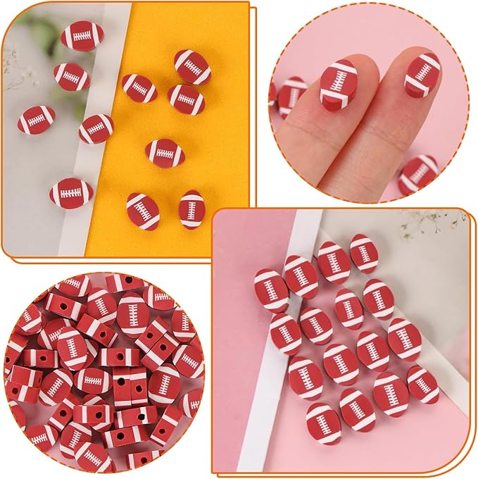 EVERMARKET 100pcs Football Beads Rubgy Polymer Clay Football Softball Beads Charms Rugby Ball Spacer DIY Sports Bead for Necklace Bracelet Handmade Jewelry Making Accessories Supplies