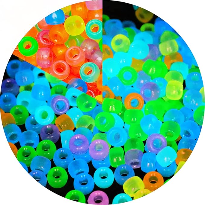 pony beads, multi-colored bracelet beads, beads for hair braids, plastic bead for crafts (medium pack, glow in the dark)…