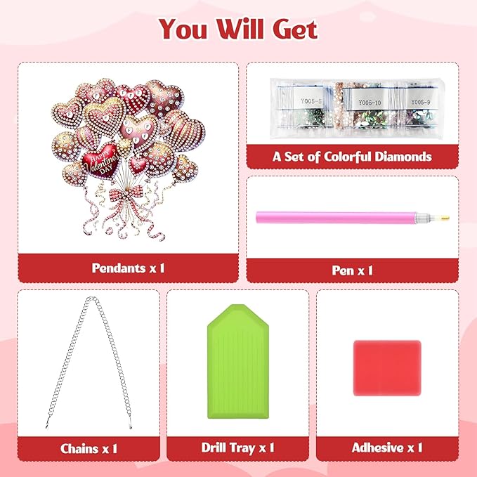 GHHKUD Heart-Shaped Balloon Diamond Art Hanging Kit for Adults, DIY Double Sided Diamond Painting Hanging Valentines Kits Adults, Special Shaped Acrylic Ornaments Pendants for Window Home Garden Wall