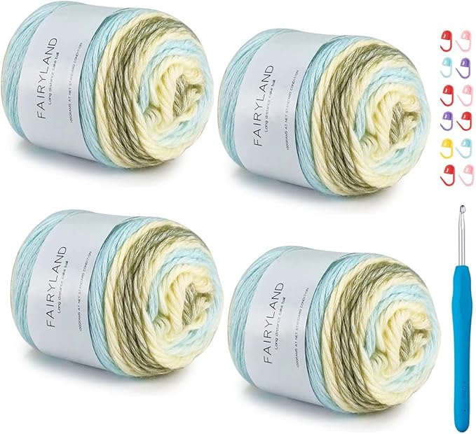 Yarn for Crocheting-Gradient Cake Yarn Ombré Yarn with Vibrant Colors-4x100g 60% Cotton 30% Acrylic 10% Wool,Colorful Soft Rainbow Cotton Crochet Yarn Perfect for Shawls,Scarves,Sweater and Blanket