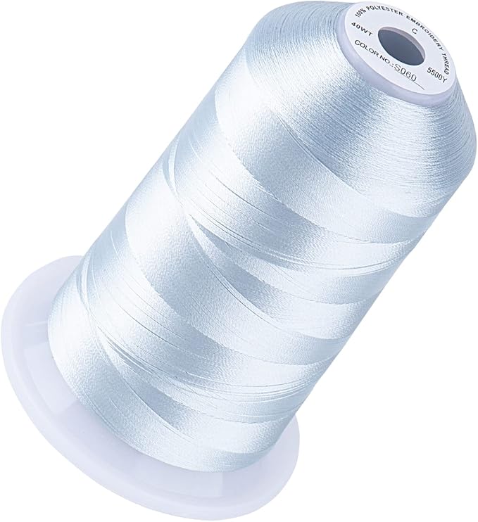 Simthread 5500Yds Embroidery Thread, 5000M High-Yardage 40WT 100% Polyester Thread – 170+ Vivid Colors, High-Speed Rated – Compatible with Brother, Singer, Janome & More - Light Blue S060