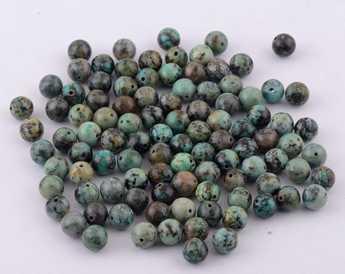 Natural Stone Beads 100pcs Round Genuine Real Stone Beading Loose Gemstones Hole Size 1mm DIY Smooth Bead for Bracelet Necklace Earrings Jewelry Making (African Turquoise Green, 8mm)