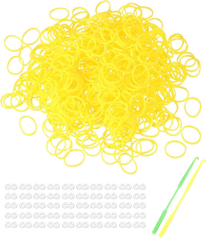 MECCANIXITY 1200 Pcs Loom Rubber Bands Kit with 50 Pcs S-Clips 2-Hooks Rubber Bands Refill Bracelet Making Kits for Weaving DIY Handcrafts Gift, Yellow