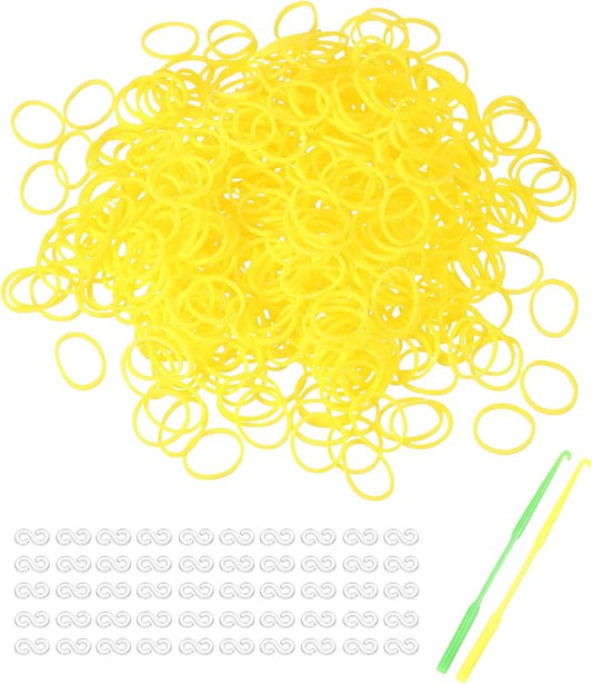 MECCANIXITY 1200 Pcs Loom Rubber Bands Kit with 50 Pcs S-Clips 2-Hooks Rubber Bands Refill Bracelet Making Kits for Weaving DIY Handcrafts Gift, Yellow
