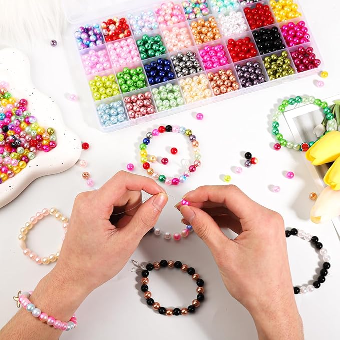 1000PCS Pearl Beads for Jewelry Making - 32 Colorful 8mm Round Pearl Beads for Bracelets, Necklace, Earrings