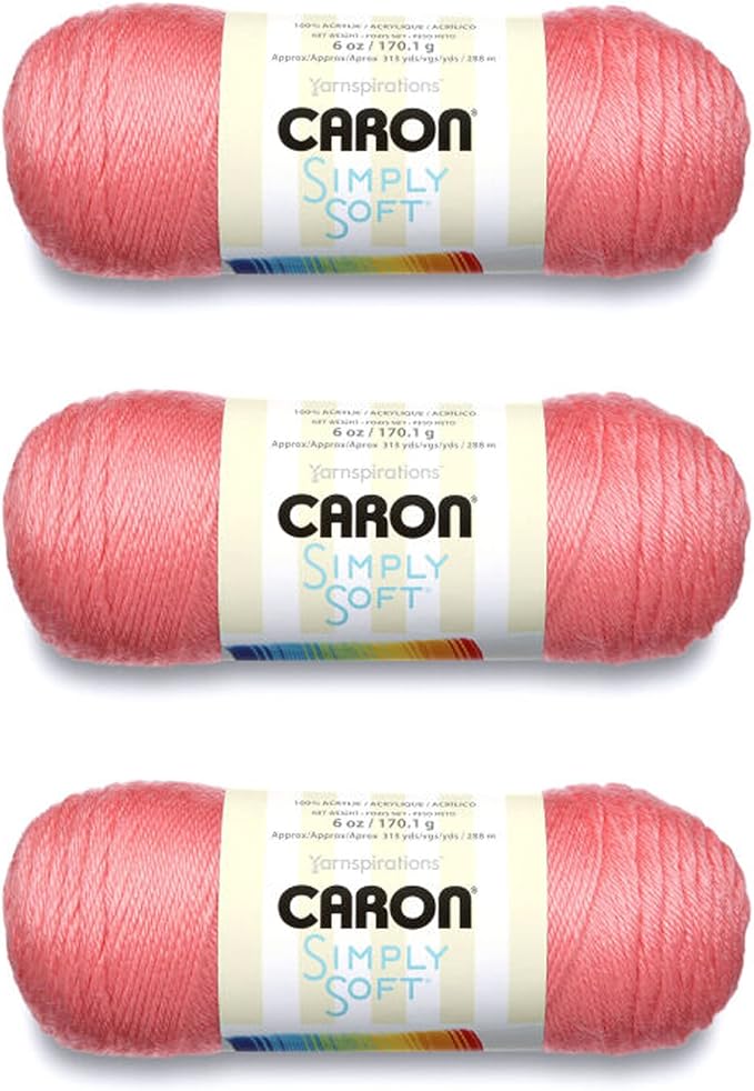 Caron Simply Soft Strawberry Yarn - 3 Pack of 170g/6oz - Acrylic - 4 Medium (Worsted) - 315 Yards - Knitting/Crochet