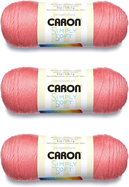 Caron Simply Soft Strawberry Yarn - 3 Pack of 170g/6oz - Acrylic - 4 Medium (Worsted) - 315 Yards - Knitting/Crochet