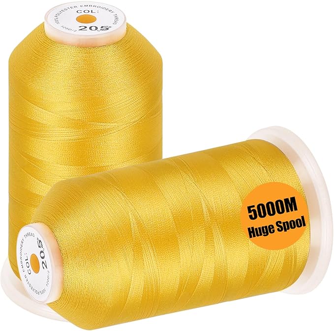 New brothread - 2 Huge Spools 5000M Each Polyester Embroidery Machine Thread 40WT for Commercial and Domestic Machines - Yellow