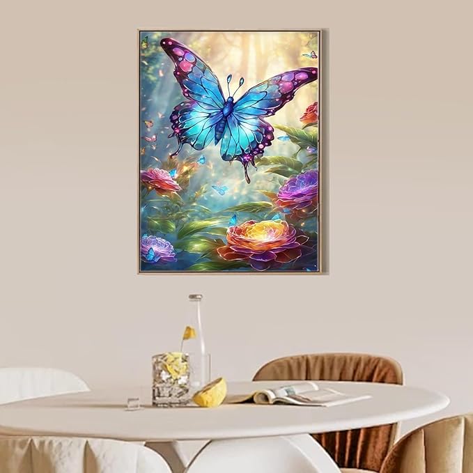 Camocin Diamond Art Kits for Adults Butterfly, 5D Flowers Diamond Painting Kits for Adults Beginners, DIY Butterfly Full Round Dots Drill Gem Art Kit for Gift Home Wall Decor 12 x 16 Inch