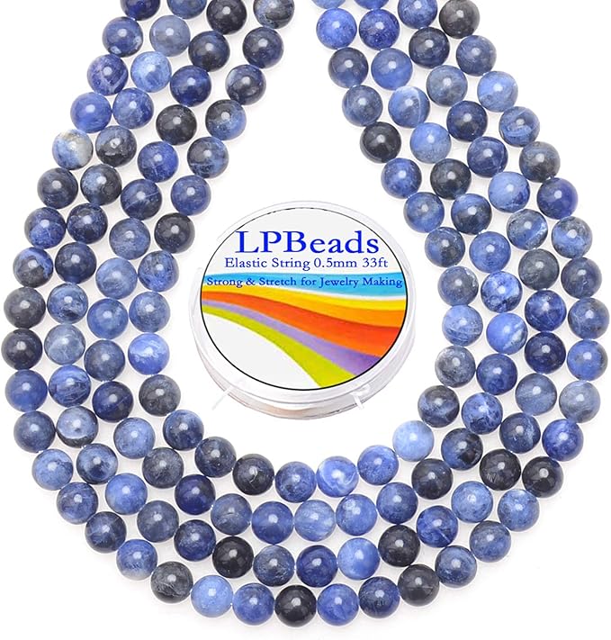 LPBeads 200Pcs Polished 6mm Round Natural Blue Sodalite Gemstone Loose Beads with Stretch Cord for Jewelry Making Bracelets