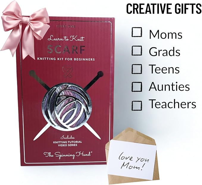 The Spinning Hand Knitting Kit for Beginners Adults – Learn to Knit Scarf Kit with Yarn, Needles & Step-by-Step Video Tutorials – Complete Starter Set (Fresh Figs)