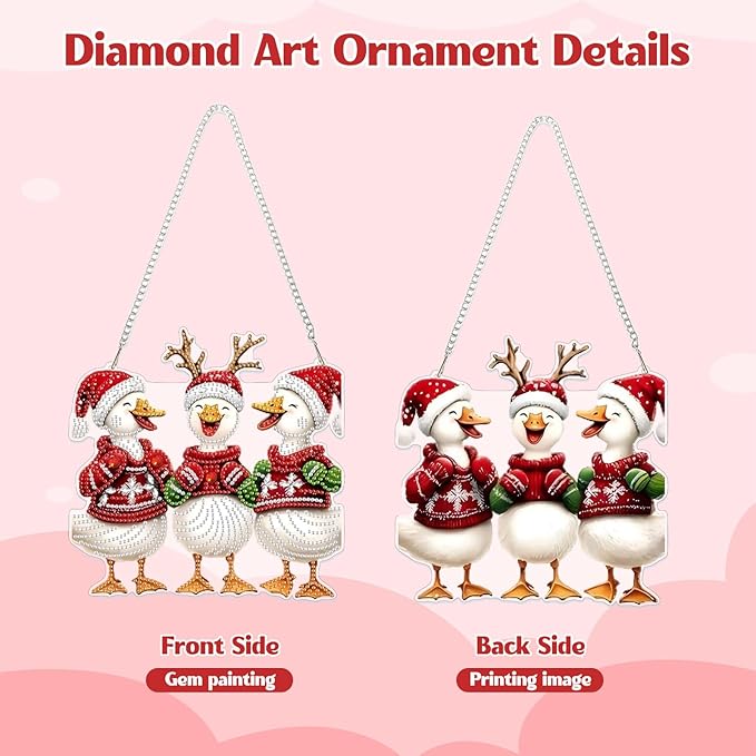 GHHKUD Hanging Diamond Art Christmas Ducks Pendants Kits, DIY Hanging Decoration Double Sided Animals Diamond Pinting Ornaments for Adults Kids Gifts for Home Decor