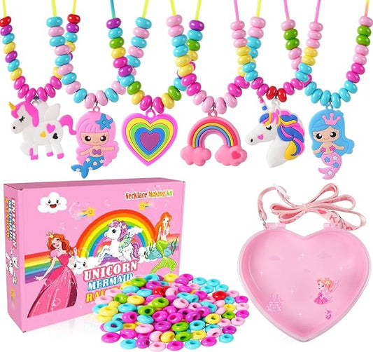 dizrnoi jewelry making kit for girls unicorn mermaid charm necklace making supplies beads set birthday diy arts and crafts for girls