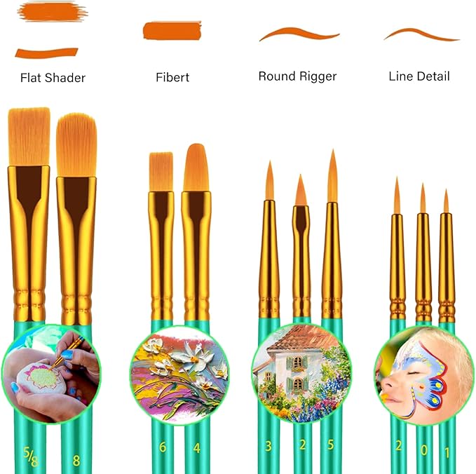 Paint Brushes Set, 30 Pcs Paint Brushes for Acrylic Painting, Oil Watercolor Acrylic Paint Brush, Artist Paintbrushes for Body Face Rock Canvas, Adult Drawing Arts Crafts Supplies, Green