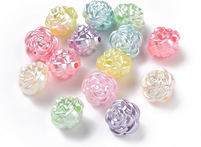 Ipotkitt 100 Pcs Imitation Pearl Acrylic Rose Beads Random Color Spring Flower Beads Valentine Rose Spacer Loose Beads for DIY Jewelry Crafts Supplies Decoration