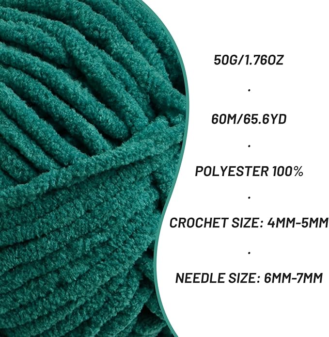 Plush Chenille Chunky Crochet Yarn - Baby Yarn for Crocheting Soft - Velvet Yarns Knitting for Blankets Crafts - Fluffy Amigurumi Yarns 50g / 65.6yd (Greener)