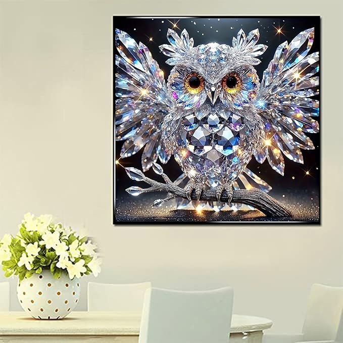 ijbnhd 5D Owl Diamond Art Kits for Adults, Owl Diamond Painting Kits for Beginners, DIY Full Drill Gem Art Crystal Rhinestone for Wall Home Decor 14 X 14inch
