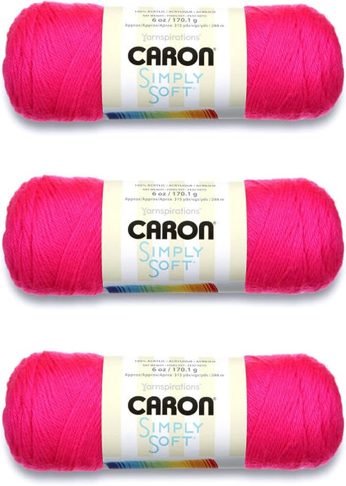 Caron Simply Soft Neon Pink Yarn - 3 Pack of 170g/6oz - Acrylic - 4 Medium (Worsted) - 315 Yards - Knitting/Crochet