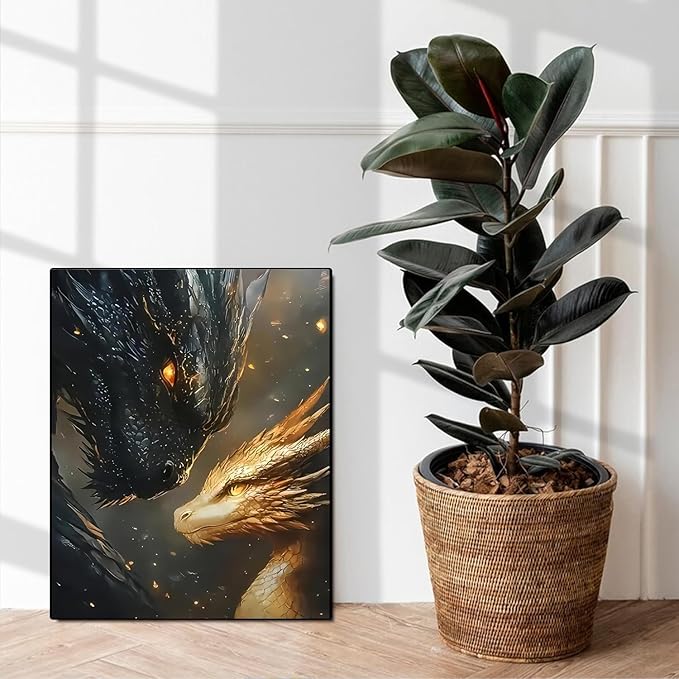 Fotasmua Paint by Numbers Kit for Adults Beginners, Black Golden Dragons Adult Paint by Numbers on Canvas, DIY Easy Acrylic Oil Painting Arts and Crafts Kits for Home Wall Decor (16x20Inch)