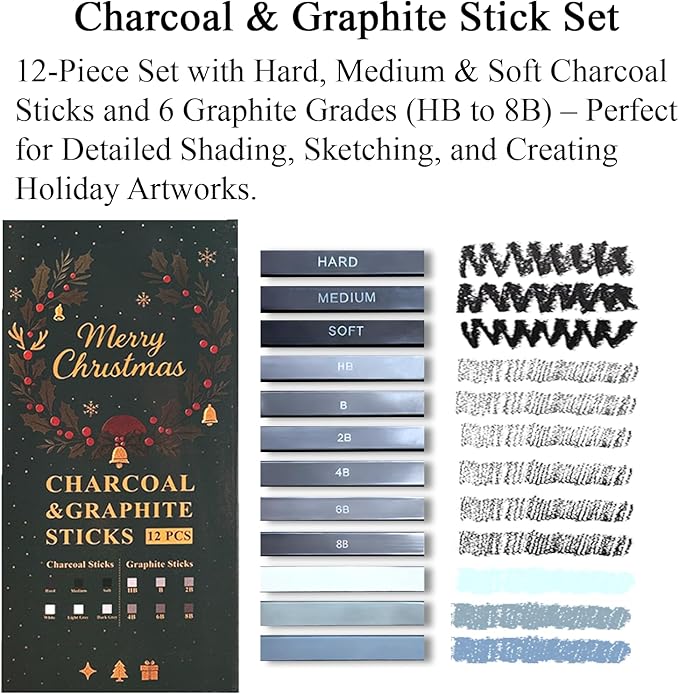 fuxi sketch pad and pencil set | stocking stuffers, art supplies for adults | gifts for artists, teen & beginners | complete drawing set with sketch book, sketch pencils, charcoal & graphite sticks.