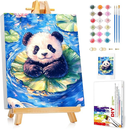 Reivworl Paint by Numbers Kit for Kids - with Frame and Easel, Panda Paint by Number Kids Age 6-8-12 Boys Girls, Paint by Numbers for Gifts and Decor (9.5X12Inch)