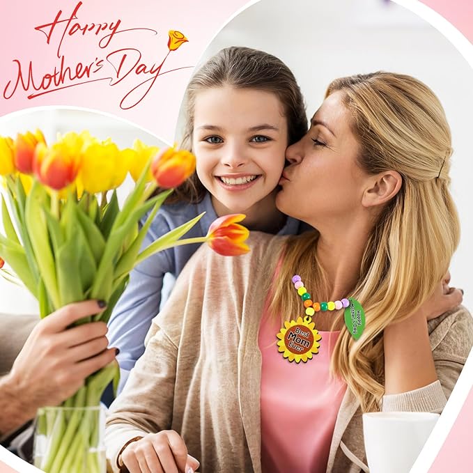 Jetec 25 Sets Mom Gifts from Daughter Son Mothers Beads for Necklace Bracelet Mother's Day Craft DIY Letters Jewelry Making Kit Bulk for Classroom School Toddlers Fun Activities Party Favors