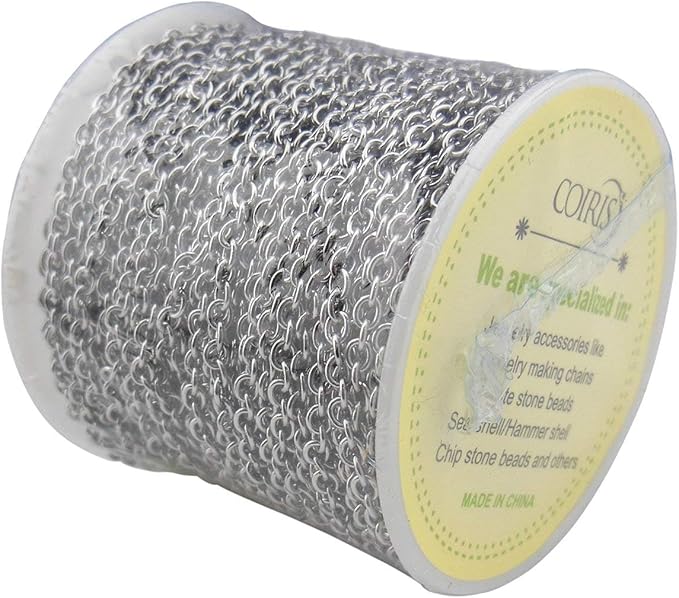 Coiris 33 Feet Stainless Steel Cable Chain for Jewelry Making Bulk, 3.7mm Soldered Link Chain Spool for DIY Necklaces Bracelets Crafts, Anti-Tarnish Metal Chain Roll (No Clasps Included)