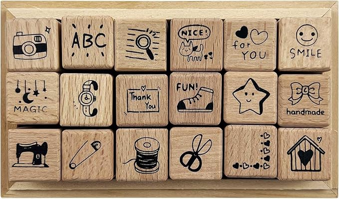 18pcs Routine Deco Theme Wooden Rubber Stamps Kit, Cute Small Stamps for Decorative Diary Planner DIY Craft Scrapbook Card Making Letters Journal