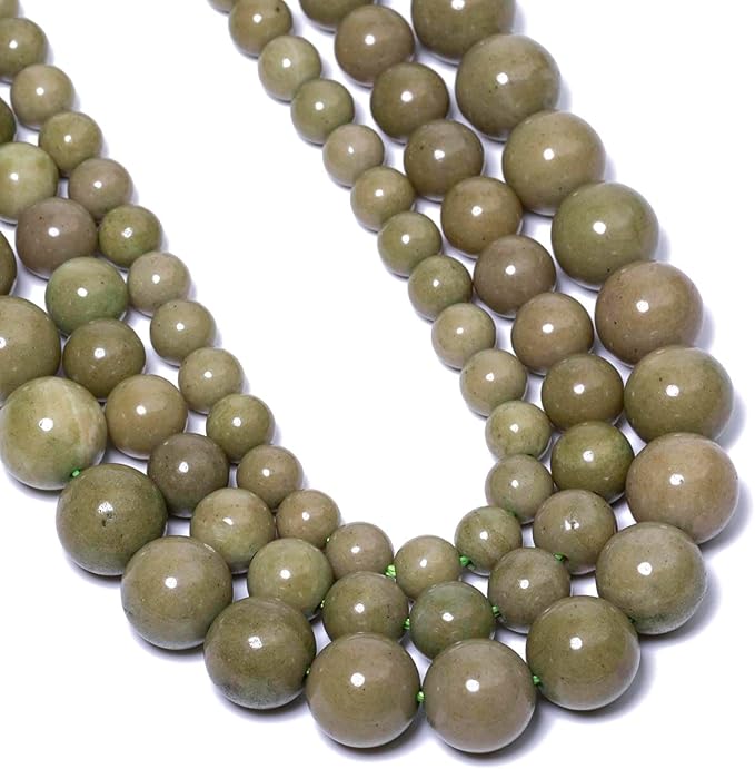 Stone Beads, 60pcs Olive Green Jades, 6mm Round Loose Beads for Jewelry Making, Bracelets, with Bag, String & Card