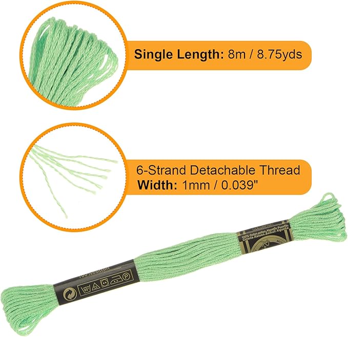 HARFINGTON 12 Skeins Embroidery Floss 8.75yds(8m) Egyptian Long-Staple Cotton Cross Stitch Thread for Sewing DIY Bracelet Yarn String and Crafts, Pastel Green(6013)