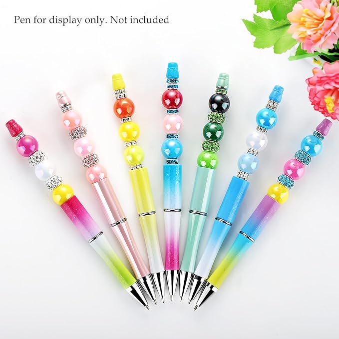 Funtopia 290pcs Beads for Pens, 14mm Focal Beads Pen Making Kit for Keychains Beadable Pens, Rainbow Chunky Bubblegum Acrylic Beads with Rhinestone Rondelle Spacer Bead for DIY Craft Supplies