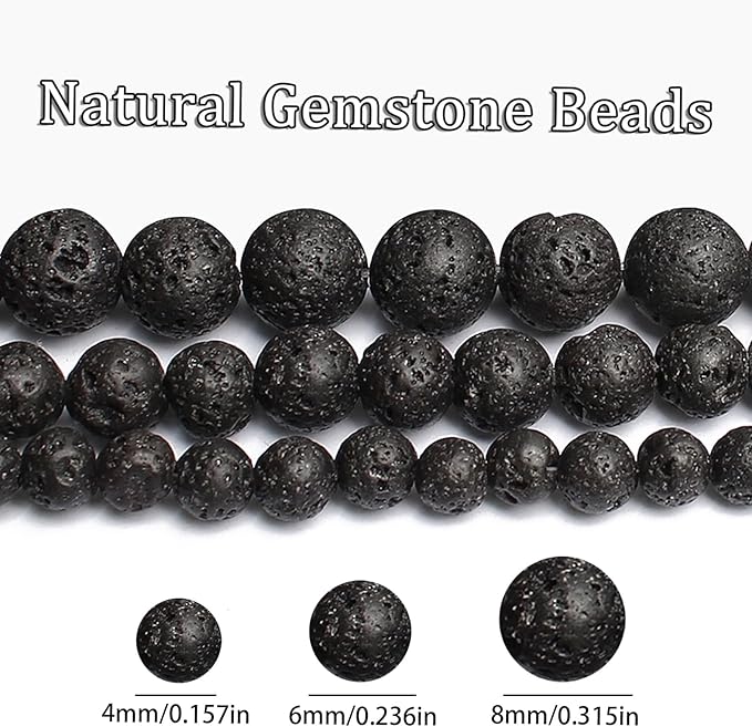 Song Xi 60pcs 6mm Natural Black Volcanic Rock Stone Beads for Jewelry Making, Gemstones Beads Bracelet for Necklace Earring Keychain, with Jewelry Box and Elastic for Christmas Wedding Birthday Gift