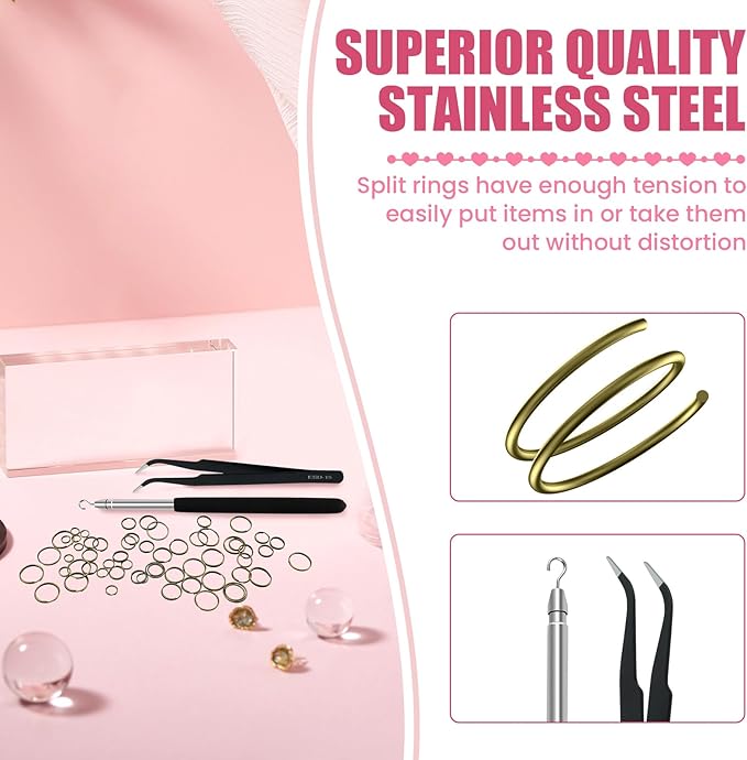 500 Pcs Double Open Jump Rings Kit, Zinc Alloy Mini Round Split Craft Jump Keychains Key Ring with Double Loops Connectors for Jewelry Making, Bracelets, Necklace, DIY (5, 6, 8, 10, 12mm)
