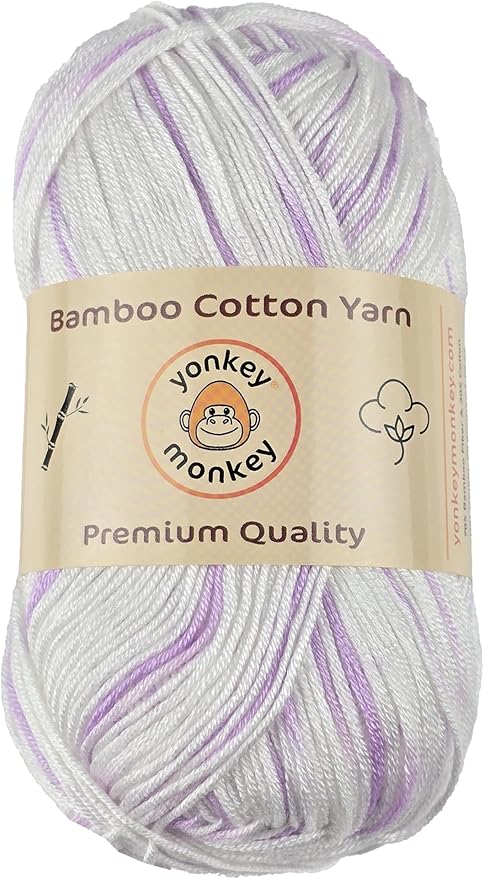 10-Pack of Yonkey Monkey 500 Grams Yarn - 70% Rayon derived from Bamboo, 30% Cotton - Imported - Purple White 9041